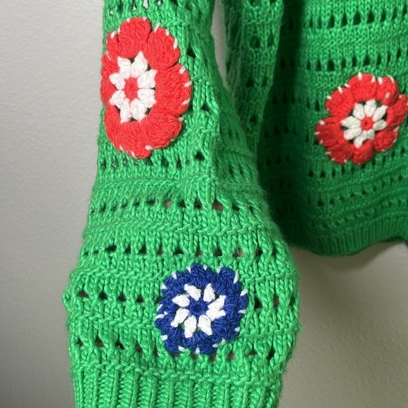 ASOS Green Crochet Sweater with Floral Detail – Size 4 - Picture 7 of 9
